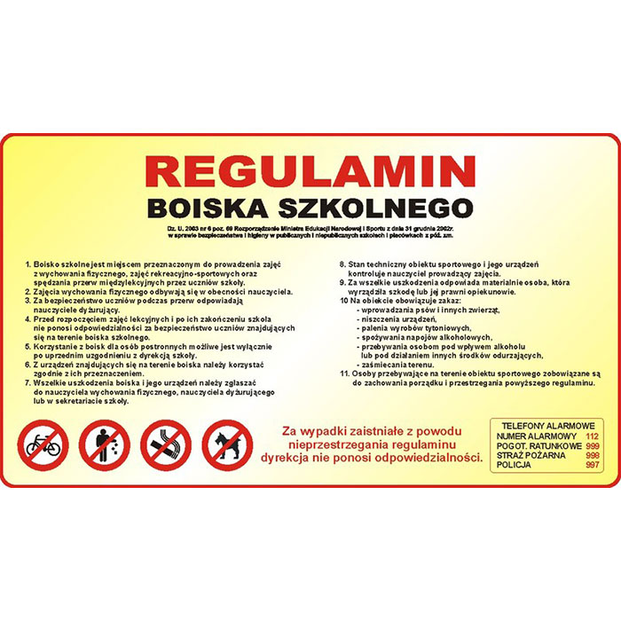 Tablica "Regulamin Boiska Szkolnego" (wzór 8)