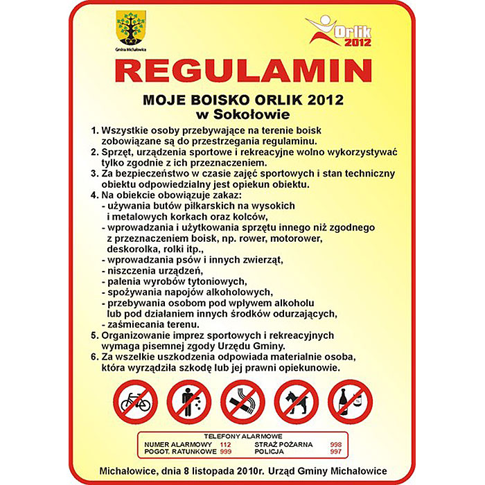Tablica "Regulamin Boiska / Orlik" (wzór 9)