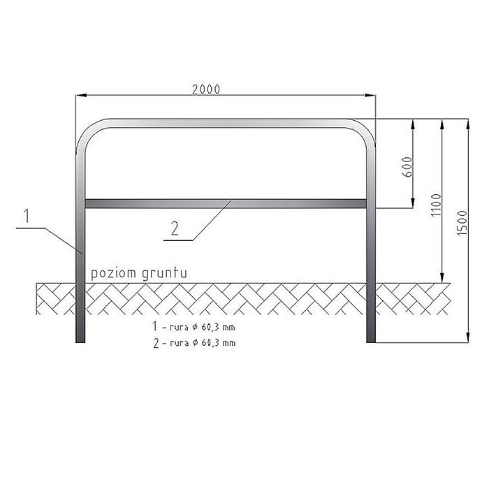 Bariera U-12a typ A (ciężka) 2000x1100/60,3 mm