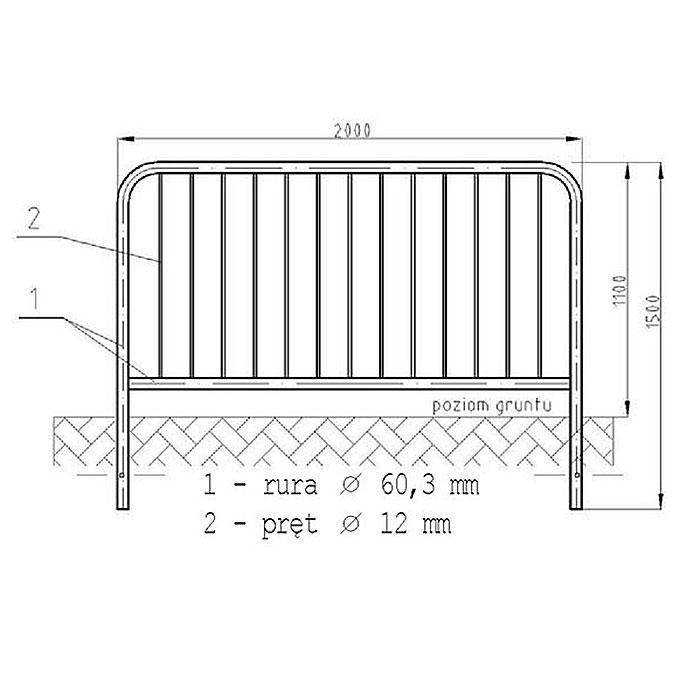 Bariera U-12a Ciężka 2000x1100/60,3 mm