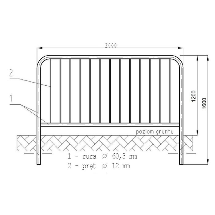 Bariera U-12a Ciężka 2000x1200/60,3 mm